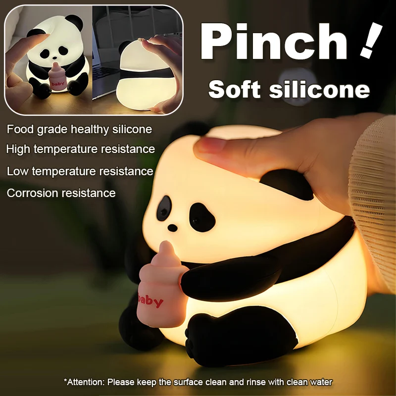 Panda Lampe führte Nachtlicht Baby Schlaf Licht Touch Sensor 7 Farben Cartoon Silikon Lampe Dekompression Spielzeug Kinder Schlafzimmer Dekor