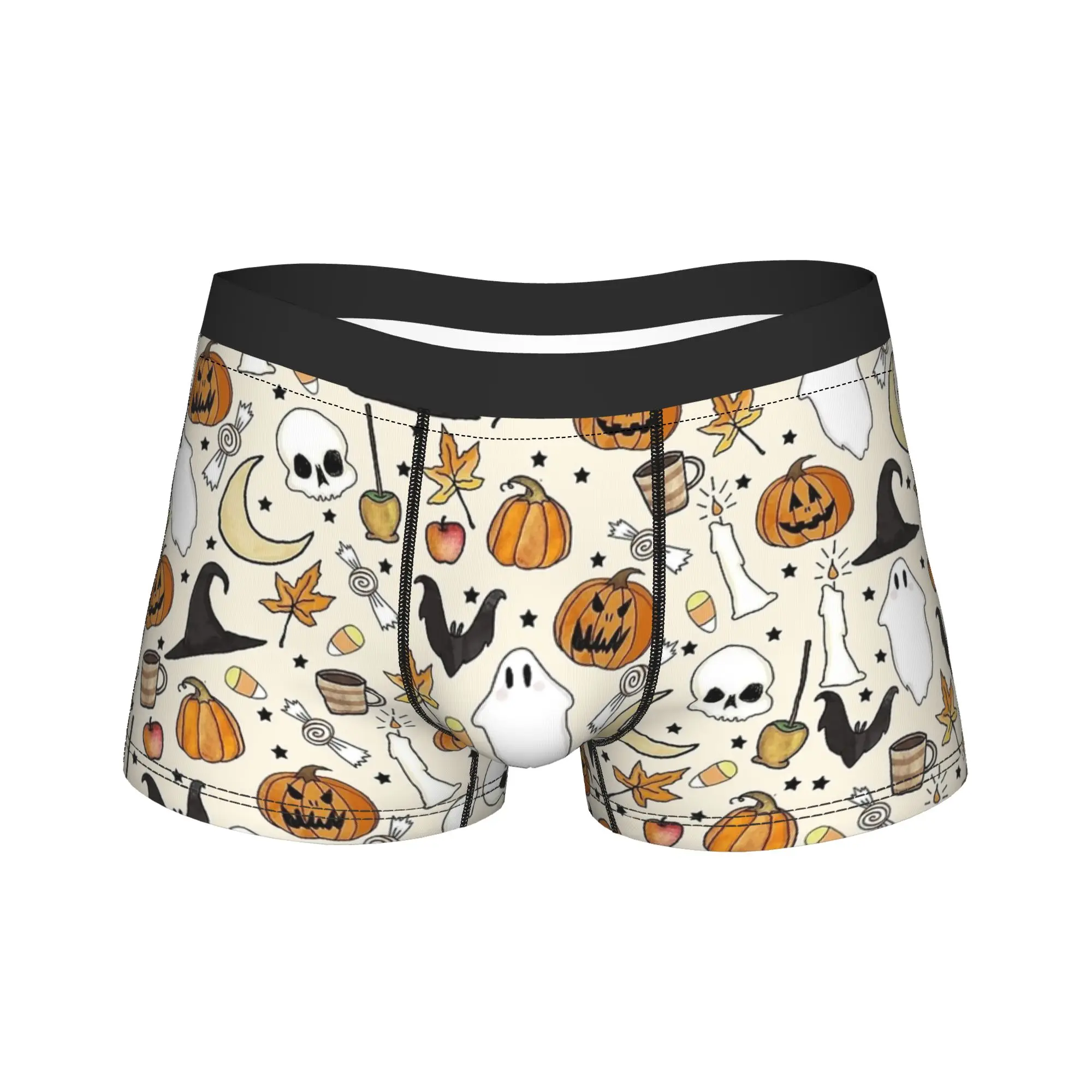 Man Halloween Pumpkin Ghost Skull Long Underwear  Novelty Boxer Briefs Shorts Panties Male Breathable Underpants Plus Size