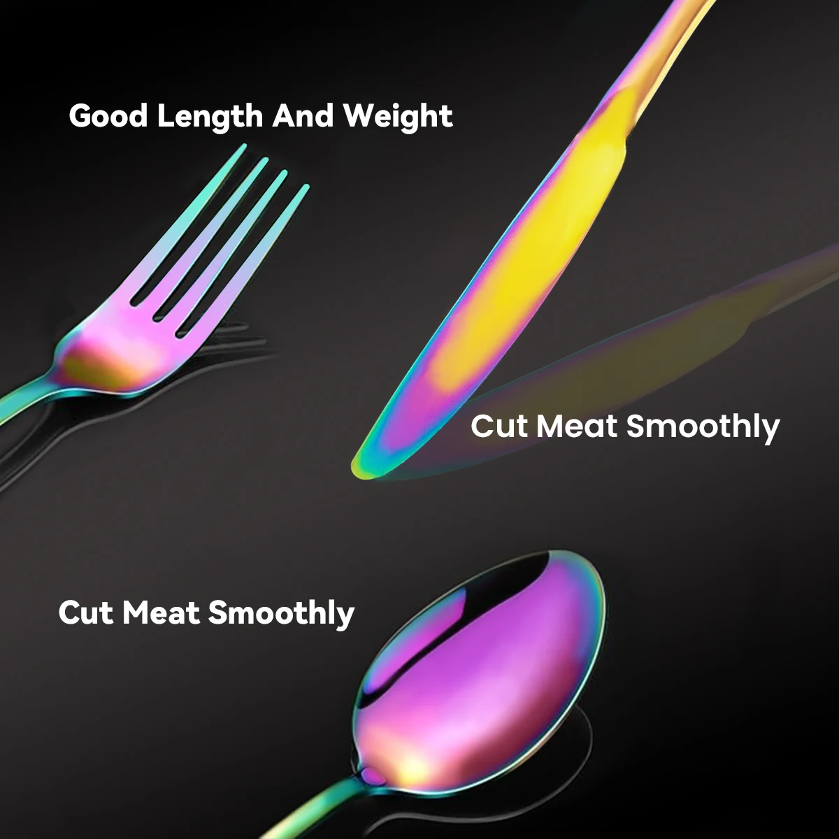 10/20 قطعة أواني الطعام الفولاذ المقاوم للصدأ مجموعة قوس قزح أدوات المائدة الملونة غسالة صحون آمنة عشاء أدوات المائدة الغربية اكسسوارات المطبخ #3