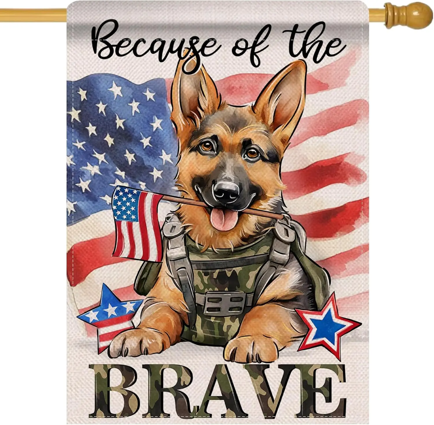 Artofy 4th of July German Shepherd Dog Large Decorative House Flag, Patriotic Pet Because of the Brave America Yard Garden O AAS