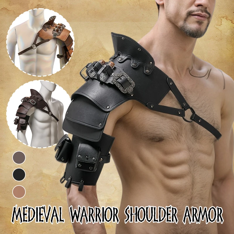 

Medieval Gothic Shoulder Armor with Alchemy Vial Warrior Knight Pu Leather Pauldron Armour Gladiator Cosplay Costume Accessories