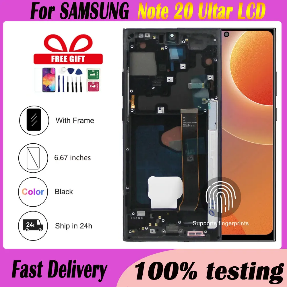 For AMOLED For Samsung Note20Ultra 5G LCD Display Touch Screen Digitizer Replace for Samsung N986 SM-N986B LCD With fingerprints