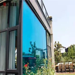 Window Privacy Film One Way Daytime Privacy Static Cling Sun Blocking Anti UV Reflective Window for Home and Office Blue-Silver