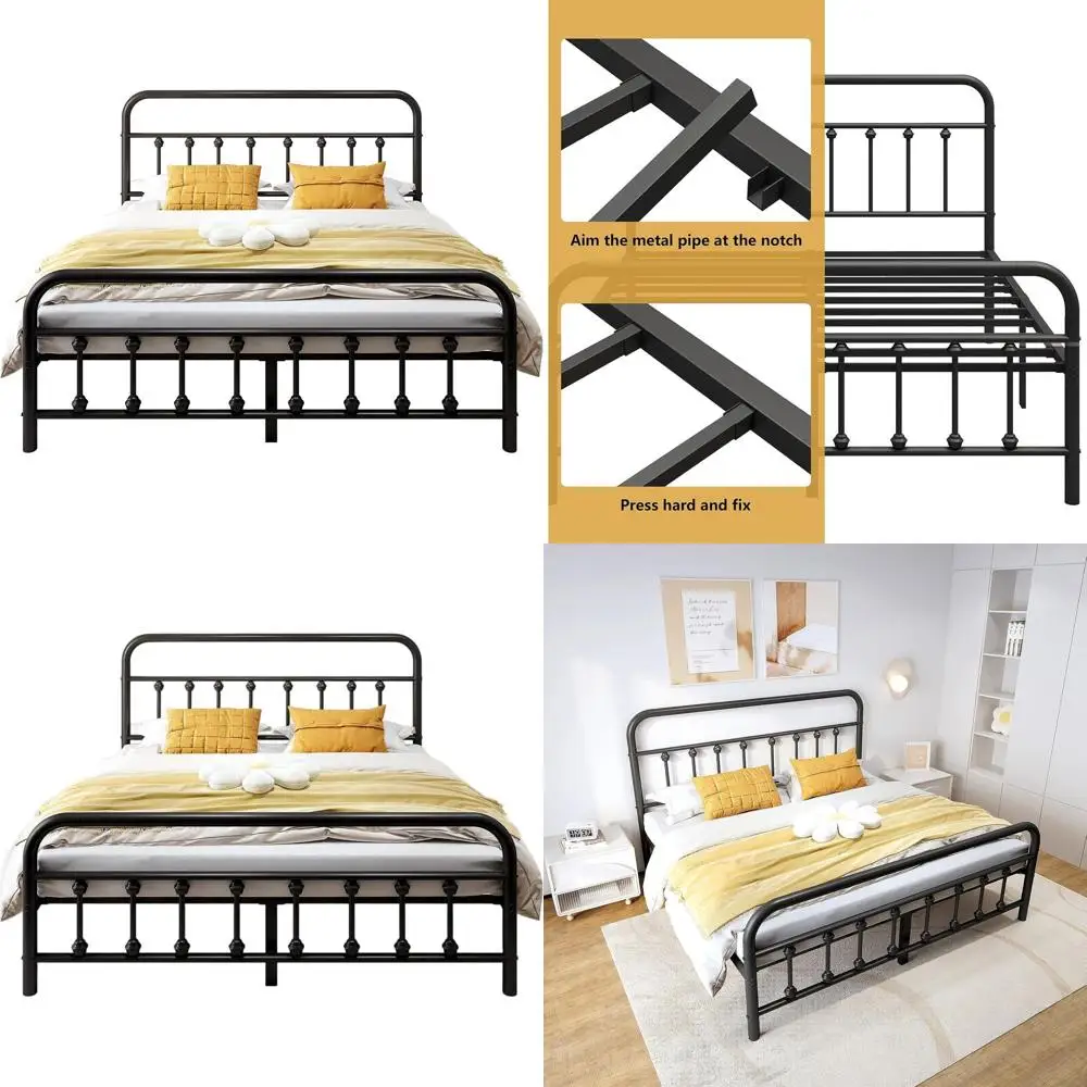 14-Inch Metal Platform Bed with Underbed Storage, Mattress Foundation, No Box Spring Needed, Black