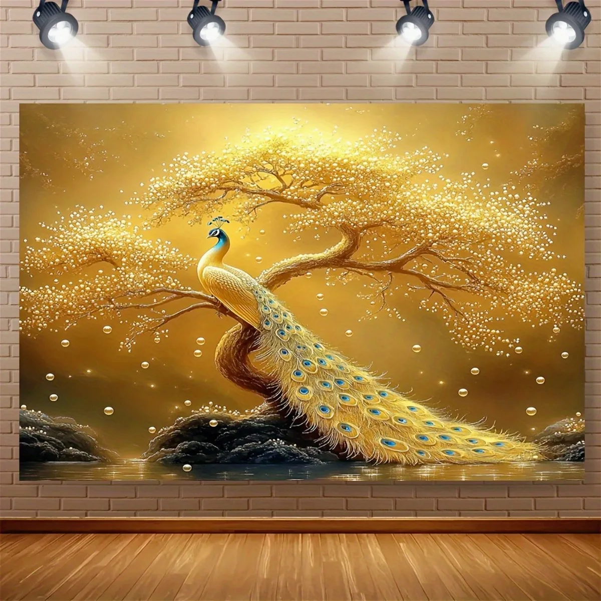 1pc Tapiz  Pavo Real Dorado y Árbol  la Riqueza - Colgante  Pared  Lujo para Año Nuevo Chino/Diwali Indio, Diseño  Hoj