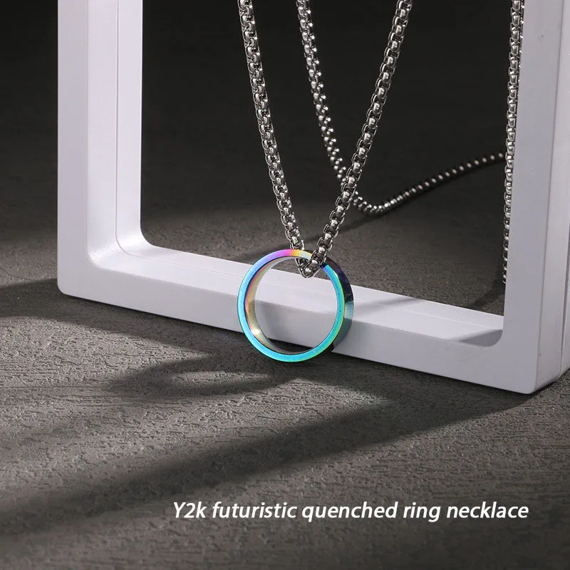 Punk Necklaces Quenched Ring Necklace Retro Colorful Necklace Hip-hop Fashion Men's Necklace Titanium Steel Necklace Y2K Jewelry