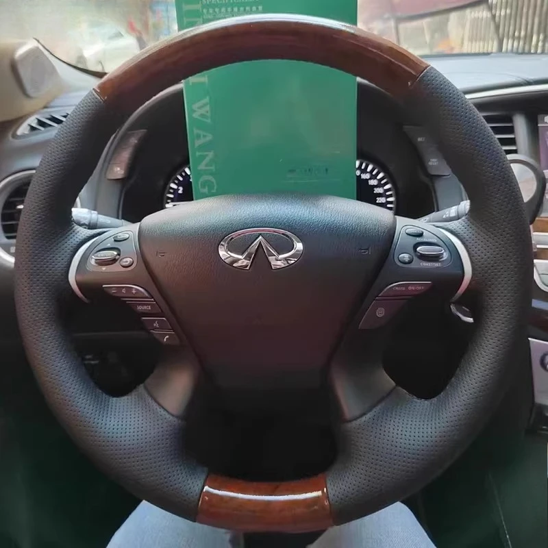 

For Infiniti M M30 M35 M37 M56 M30d M35h Hand-stitched non-slip Black Genuine Leather car Steering Wheel Cover