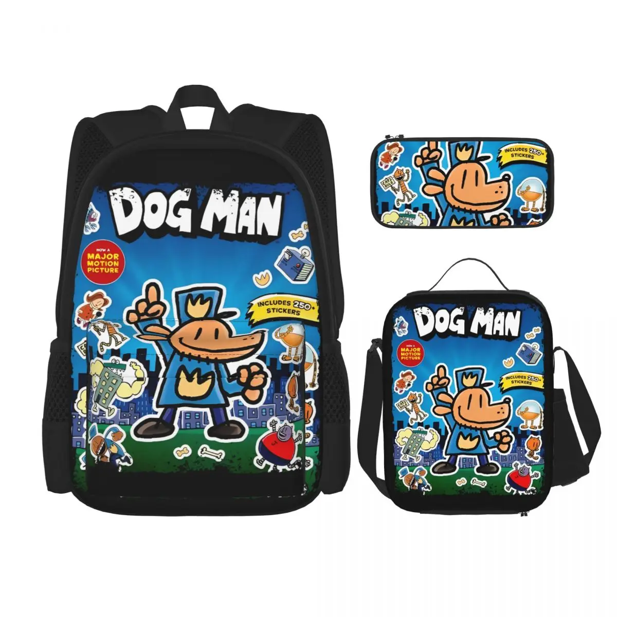 

Cute Dogman 2025 3pecs/set Backpack for Teenage Dog Man Cartoon Laptop Canvas Bags Lunch bag Pencil Case