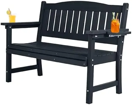 2-Person HIPS Outdoor Bench, Weatherproof Garden Bench with 800 lbs Weight Capacity, Artificial Wood Grains, Never Rot