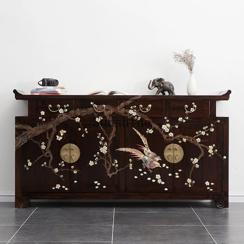 

New Chinese-style painted dining side cabinet entrance solid wood storage decorative cabinet living room