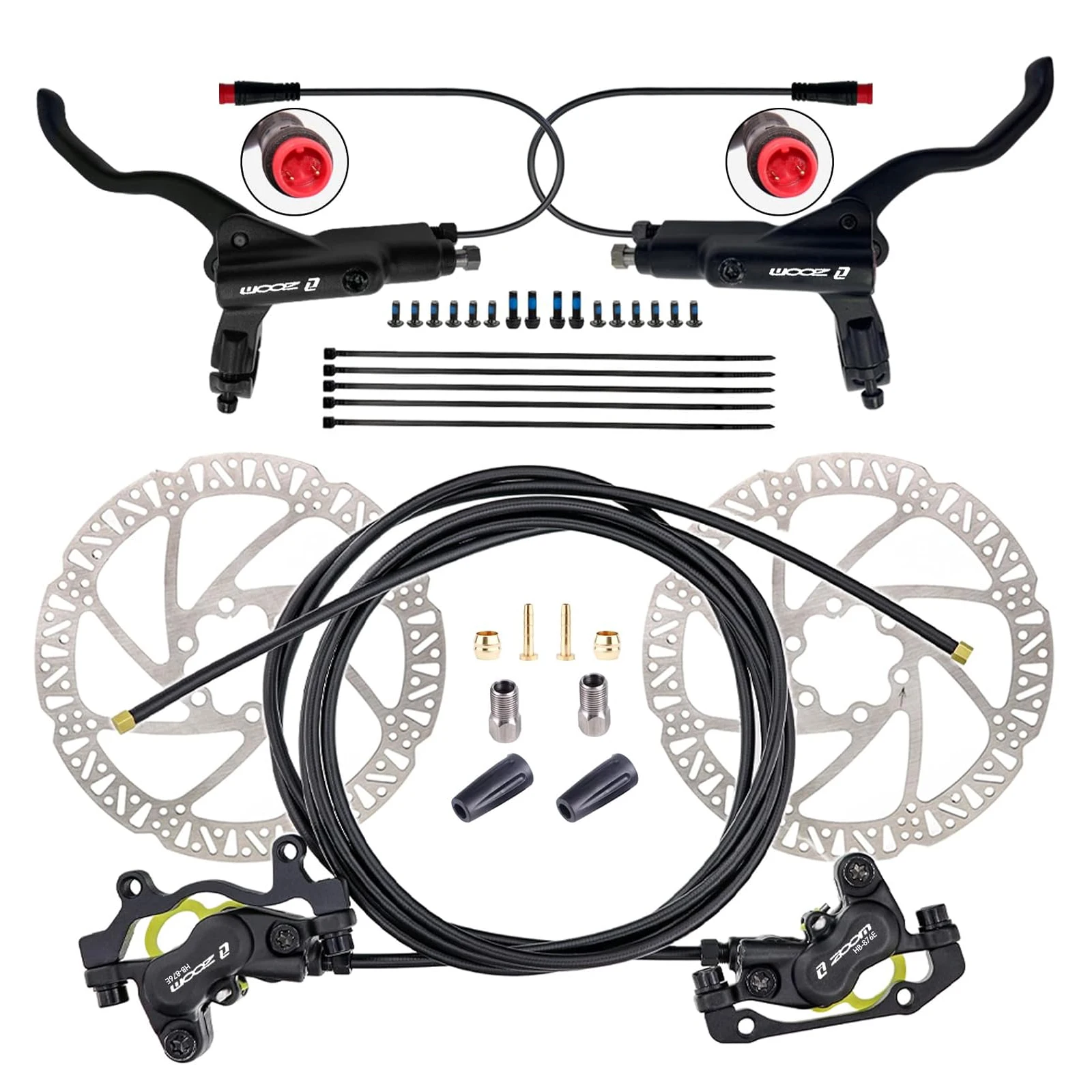 4-Pistons E-Bike Electric Power-Off Hydraulic Brake Set with 160mm Rotors Pre-Bled Hydraulic Disc Brake Caliper Lever Zoom H876E