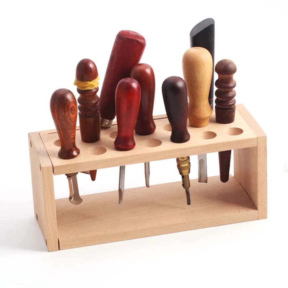 Tool rack DIY leather tool table tool rack leather art printing wax thread storage box solid wood tool storage box