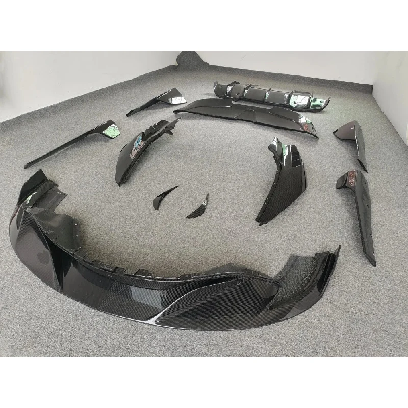 Hot selling Dry Carbon Fiber Front Lip Spoiler Side Skirt Car Mudguard Fan Blades Rear Diffuser for R-style Body Kit