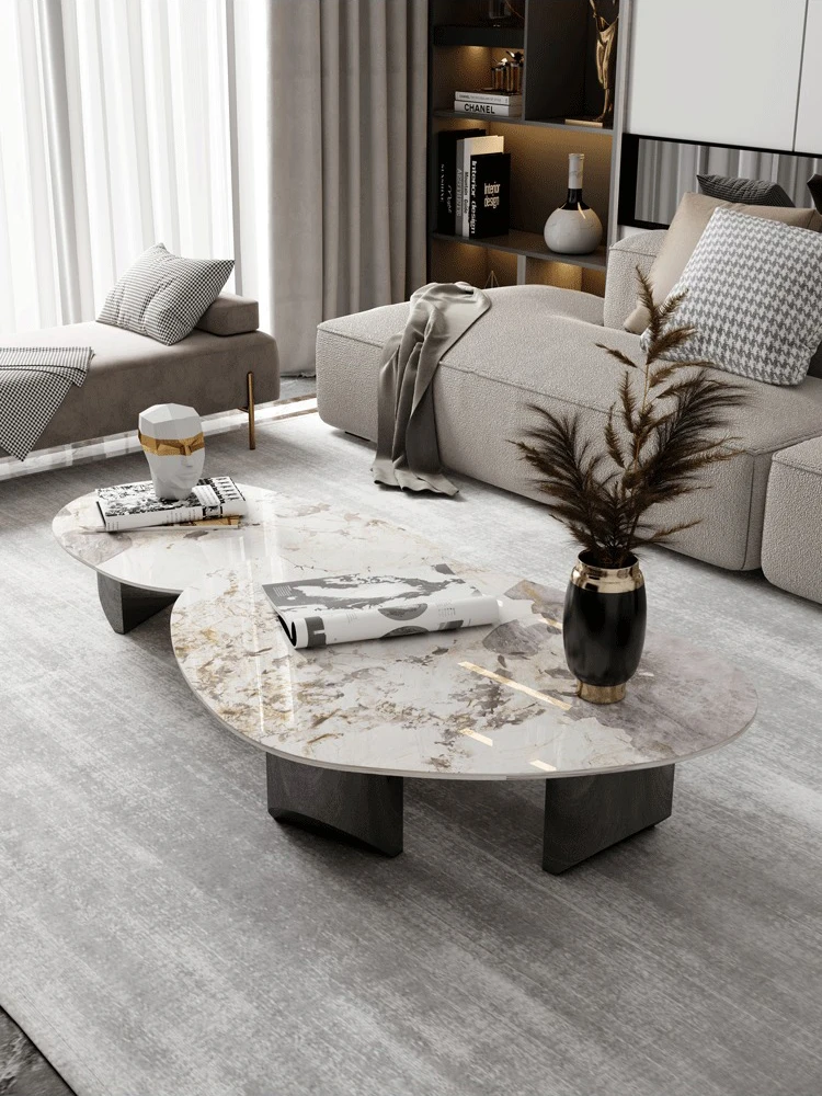 

Luxurious and simple small apartment marble household size special-shaped coffee table combination