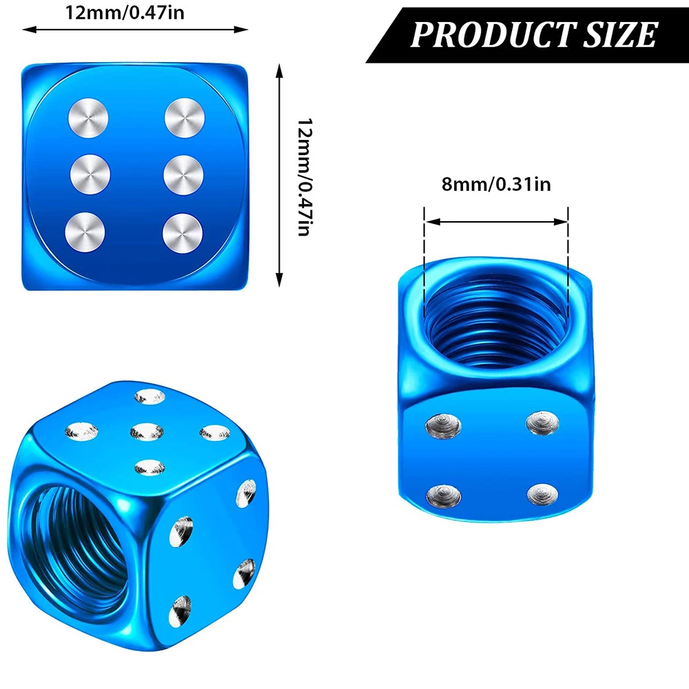 12 Pcs/Set Aluminum Dice Valve Air Cover Dice Style Valve Stem Caps Car Motorcycle Tire Caps Bicycle Dust Caps Multicolored Caps