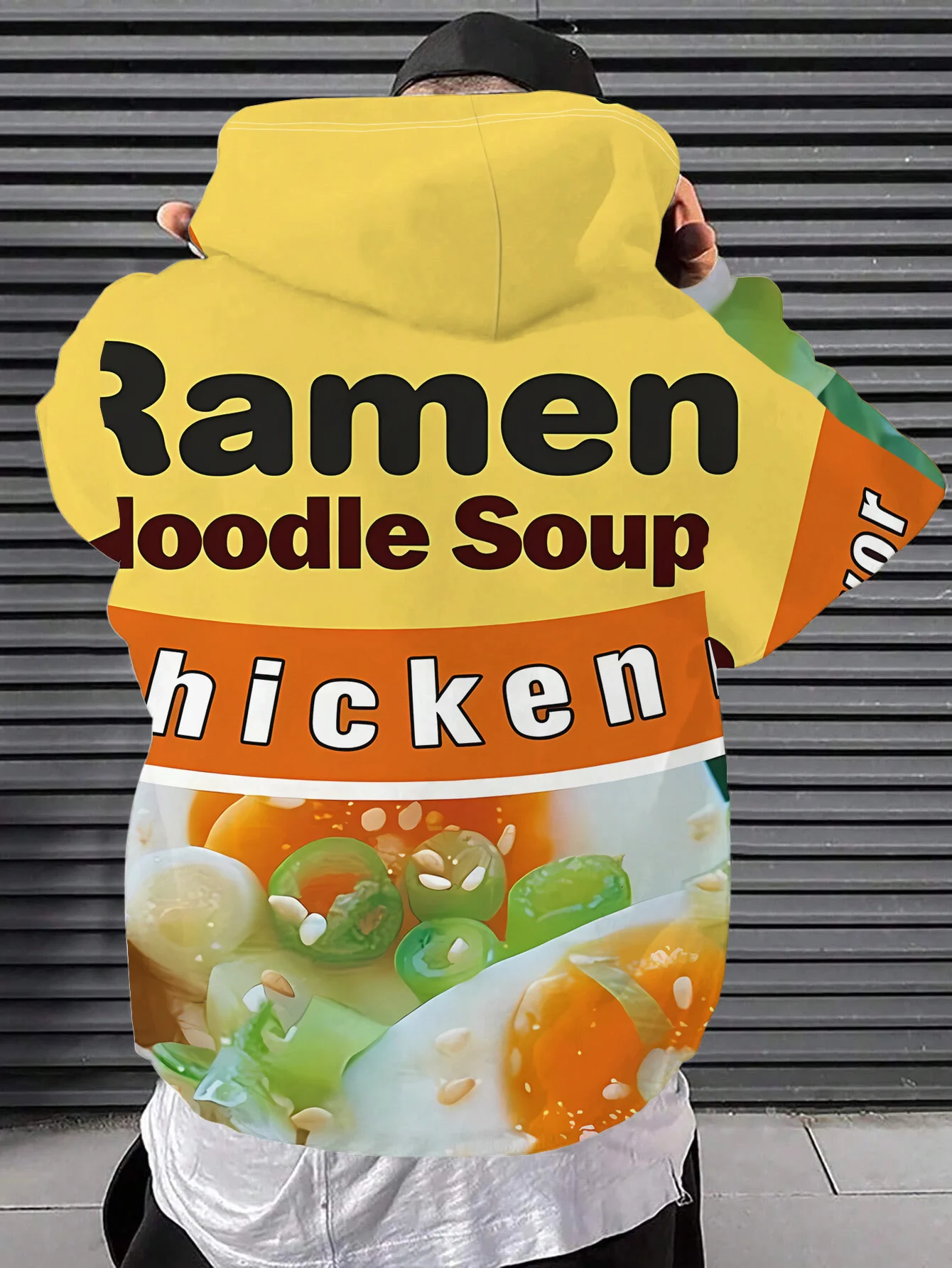 Herren-Hoodie mit Hühnergeschmack-Ramen-Nudel-Verpackungsdruck, Langarm, Lässiger Pullover mit Lebensmittelmotiv – Detail 4