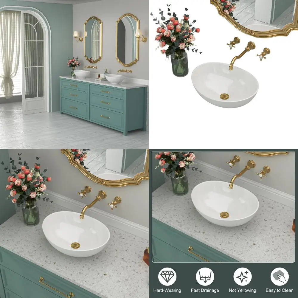 Compact Oval White Porcelain Bathroom Sink, 16 x 13, Egg-Shaped for RV and Small Spaces