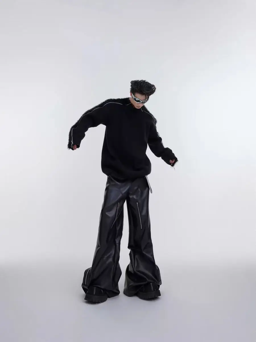 

Свободный вязаный свитер с металлической молнией Design Sensation, однотонный пушистый трикотаж M, осенний модный длинный све, круглый Ne