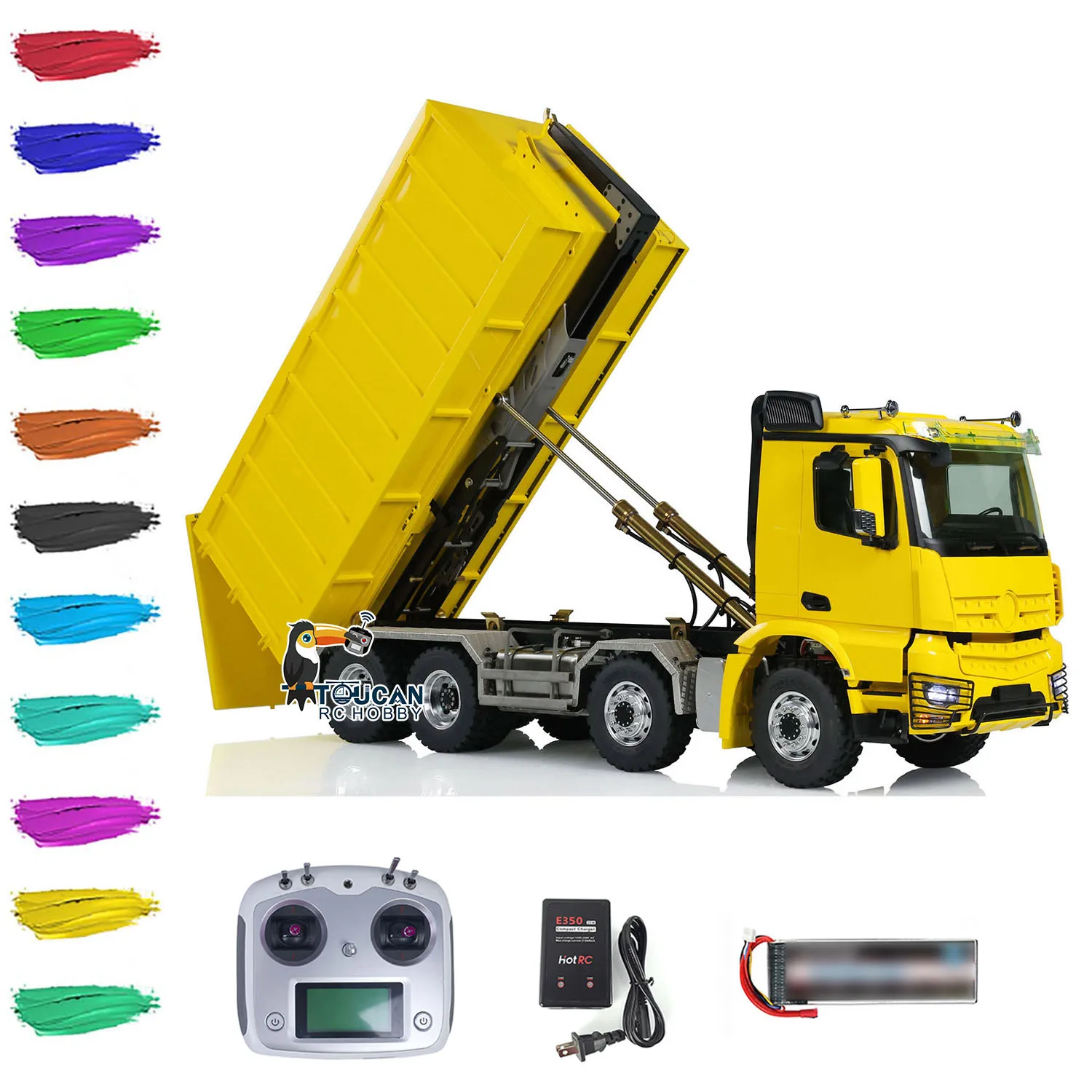 LESU 1/14 8x8 Hydraulic RC Dump Truck Roll On/Off Metal Waste Bin Tipper Remote Control Painted Finished Cars Toys THZH1755