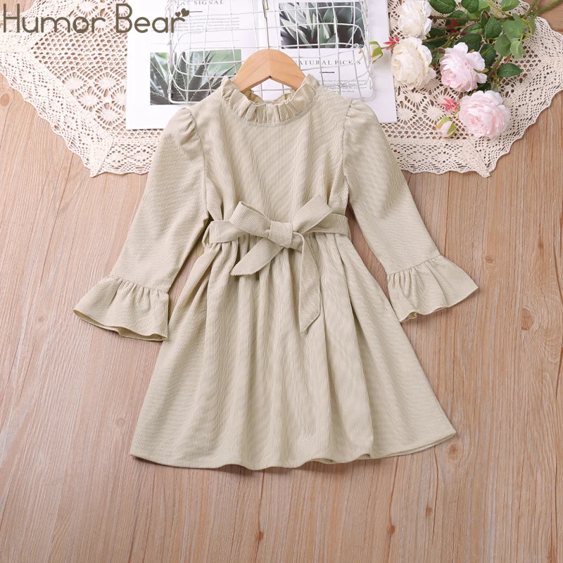 Humor Bear Girls DRESS Spring Solid Lace Collar Flare Sleeve Party Dress Vestidos Casual Outfit 2-6Y