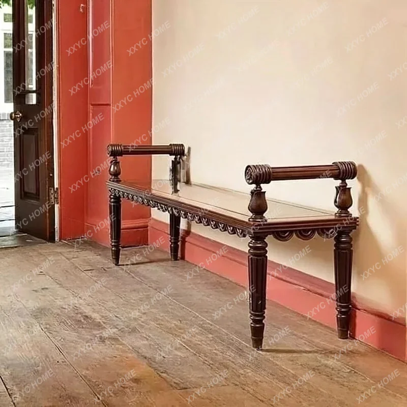 XX solid wood armrest bedside stool wabi sandy wind old retro bench