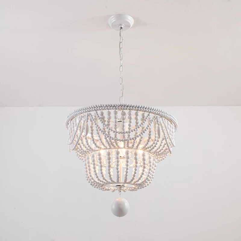 미국 보헤미안 펜던트 조명 침실 나무 구슬 레스토랑 거실 크림 스타일 마스터 침실 LED 교수형 램프 비품