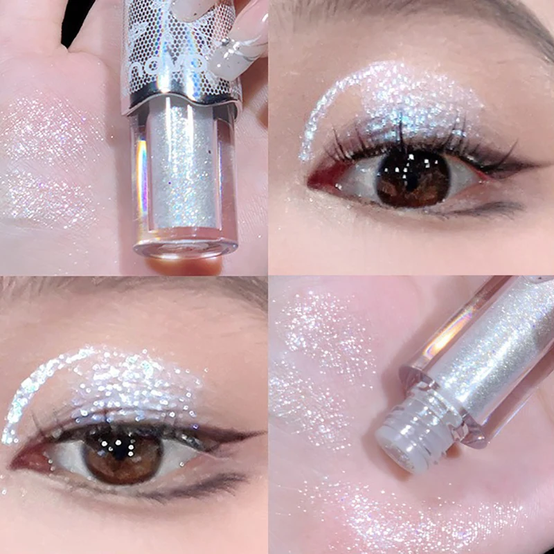 Aurora Silver Liquid Eyeshadow Pearlescent Wet Glossy Highlighter Stick Diamond Metallic Glitter Monochrome Liquid Eyeliner Gel