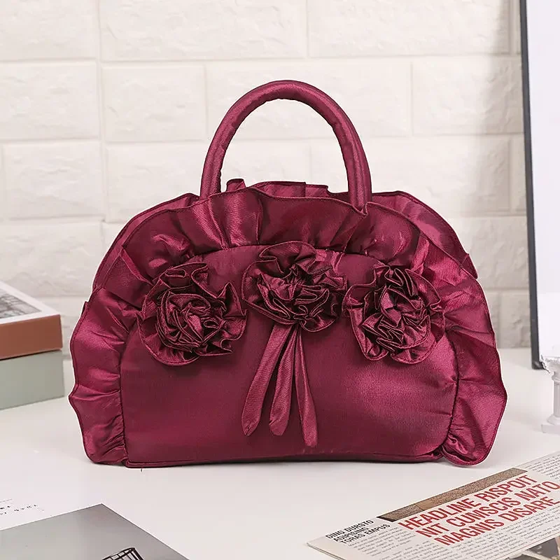 2024 New Bag Korean Version Women Handmade Fashion Trend Lady Nylon Lace Sweet Wind Zipper Literature Art Large Hobos Handbag