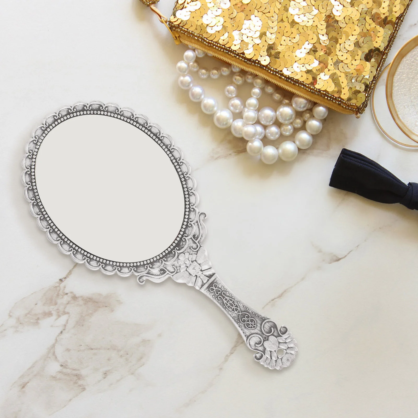 2 Pcs Handheld Makeup Mirror Vintage Style for Girls Women Portable Vanity Mirrors Light Practical Comfortable Grip