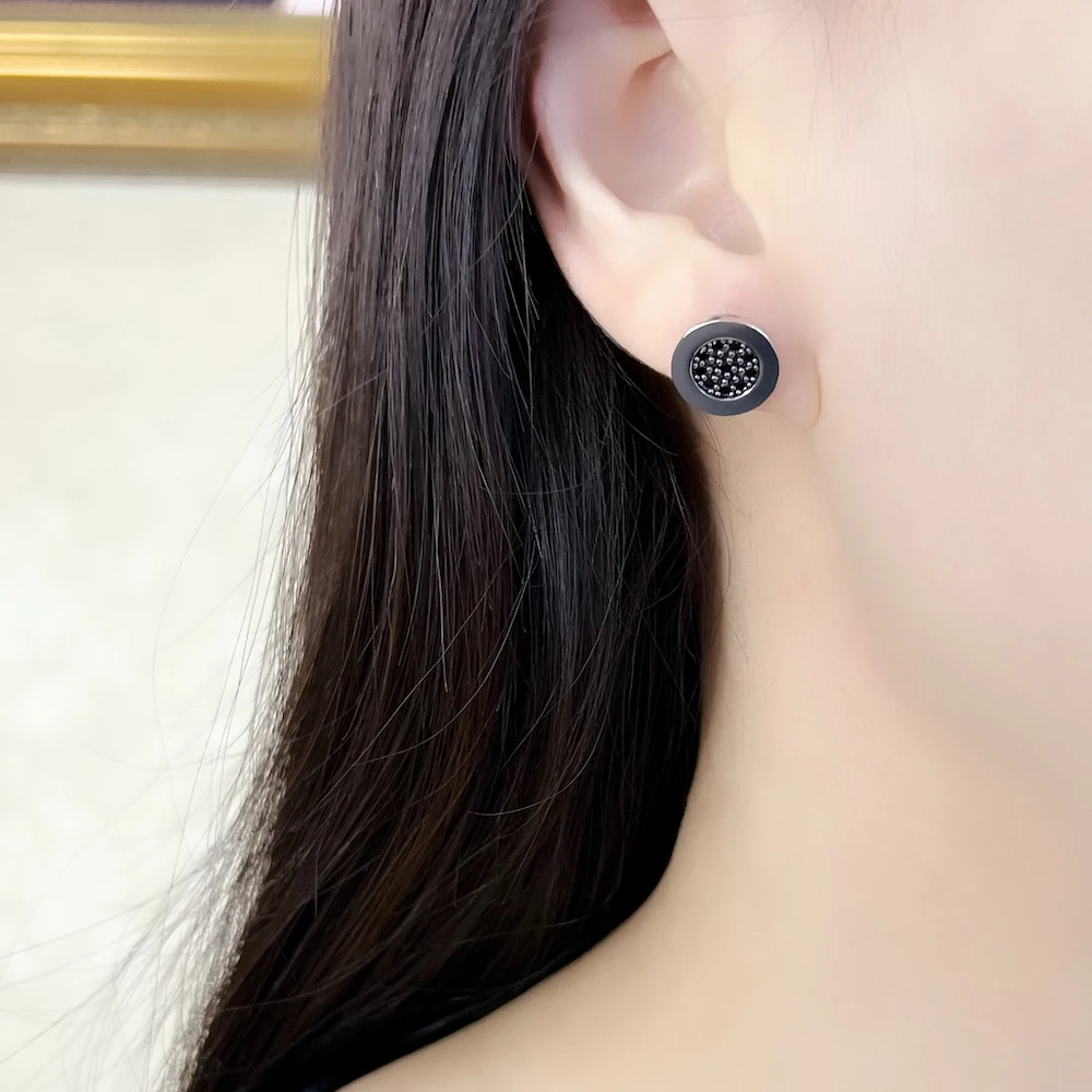 Kolczyki sztyfty okrągłe czarne CZ, styl europejski Glam moda dobra biżuteria dla kobiet prezent ze srebra próby 925, super oferty — zdjęcie 3