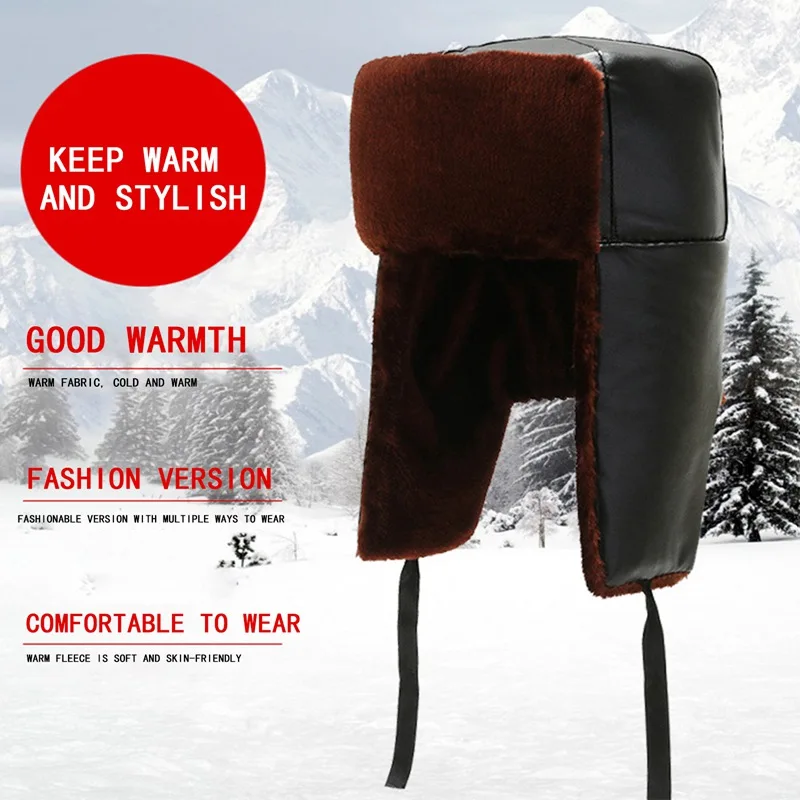 Winter Warm Earflap Trapper Russian Hat Thicken Lining Skiing Windproof Solid Color Beanies Ushanka Bomber Cap Lei Feng gorras