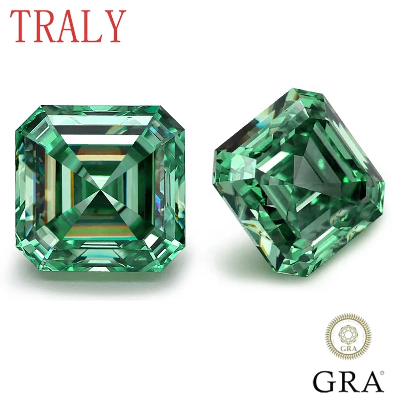 Green Color Asscher Cut Moissanite Loose Stone 1CT- 7CT Excellent Gemstone Pass the Diamond Teste with GRA Jewelry Certificate