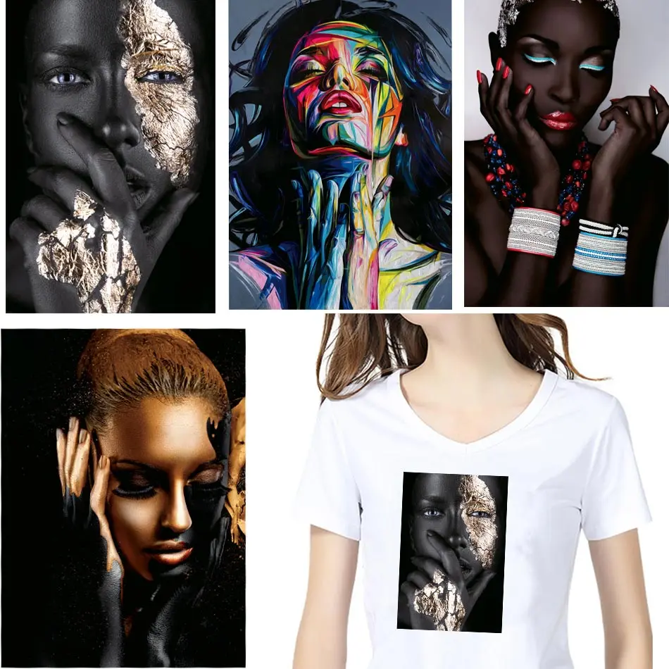 Art Black Girl Iron On Transfer On Clothes DIY Washable Thermal Sticker On T-shirt Bag Funny Design Patches For Clothing Appliqu