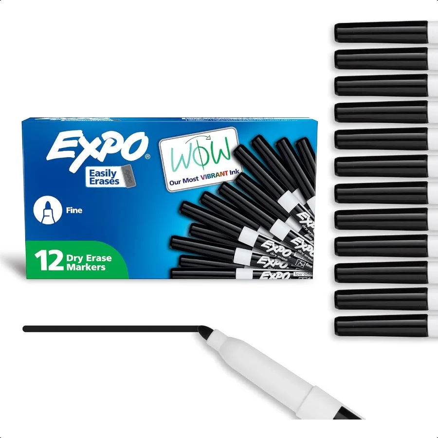 

Dry Erase Markers Low Odor Ink Black Fine Tip 12 Count