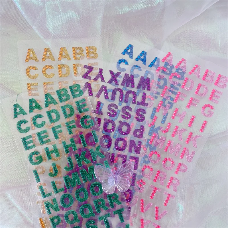 English Alphabet Glitter Colorful Word Stickers, Handmade Decorative Stationery Diamond Stickers Abcd, Children's Dress-Up DIY Stickers