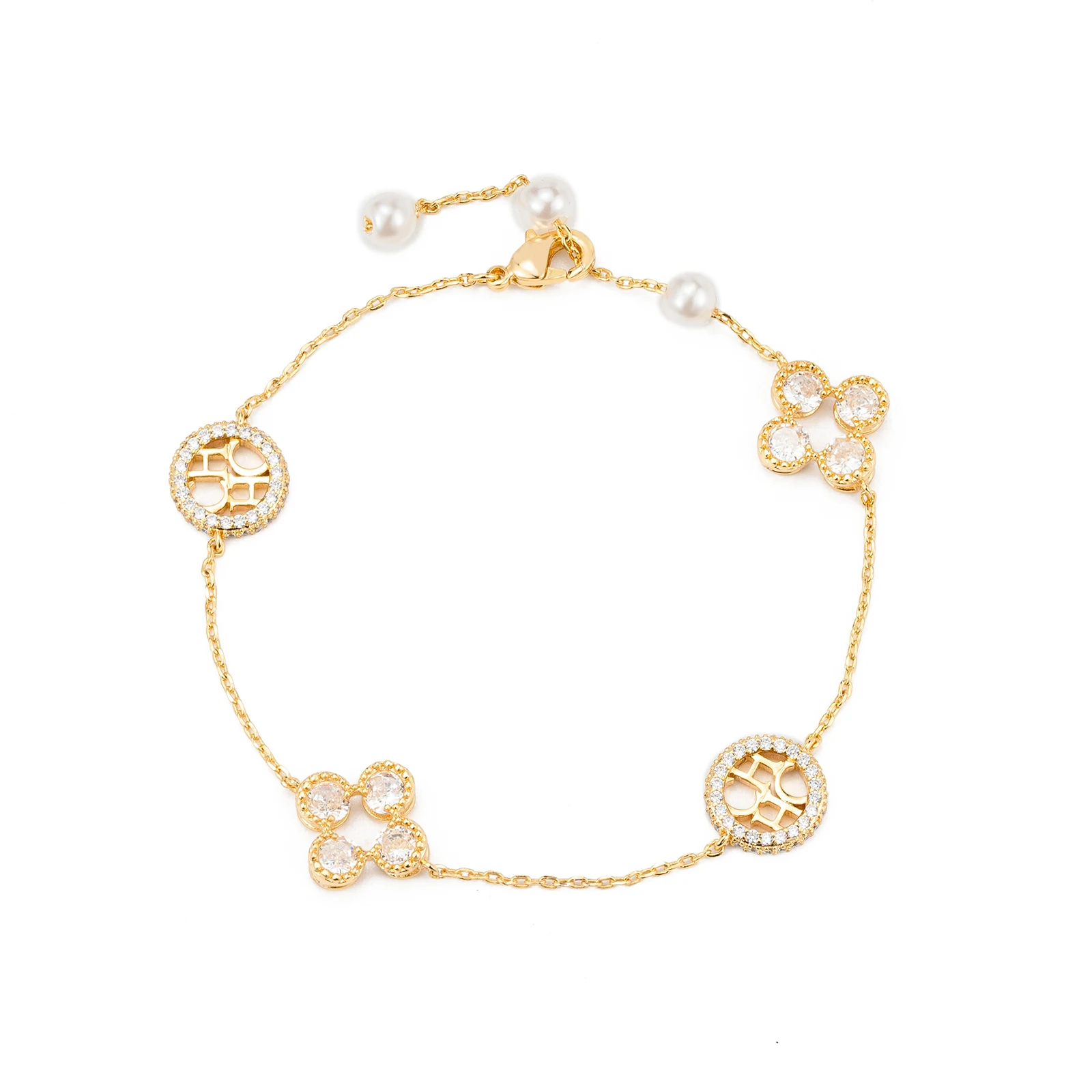 

Регулируемый браслет-цепочка с золотой цепочкой, женский циркон, четырехлистный клевер, жемчужная застежка-лобстер, штабелируемый подарок на день Святого Валентина