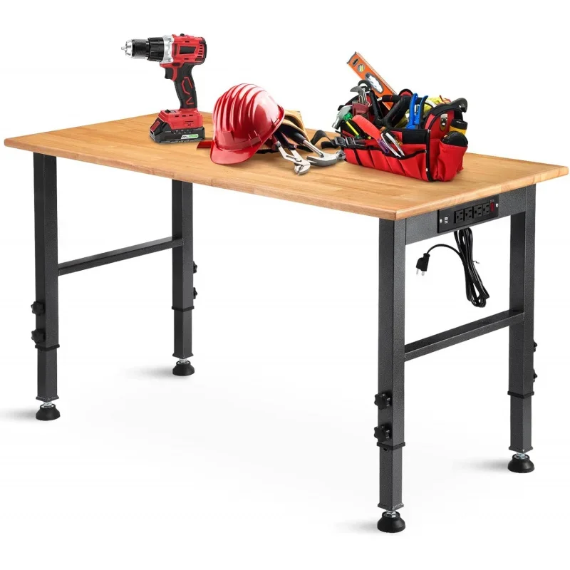 With Power Socket,Heavy Duty 200 Pound(about 907.2 kg)Hardwood Workbench,Suitable for Workshop、Office、Garage、Family