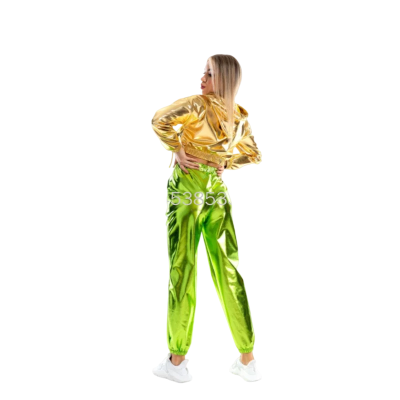 ชุดเต้นลาติน ชุดเต้นสตรีทแดนซ์ ชุดแสดงบนเวที ชุดปาร์ตี้ กางเกงโฮโลแกรม กางเกงเชียร์ลีดเดอร์ทรงหลวม กางเกงเต้นโพลแดนซ์สำหรับไนท์คลับ