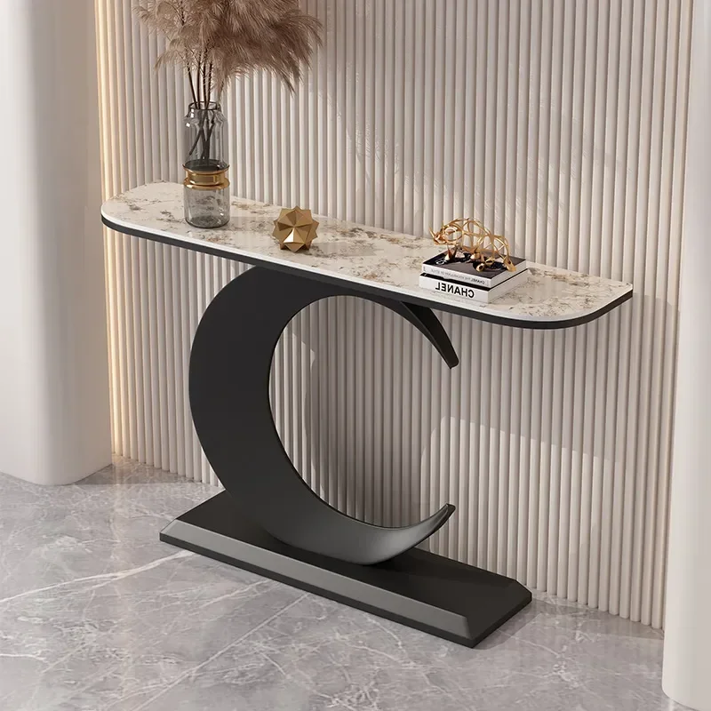 Light Luxury Semi Circular Italian Corridor Console Table Narrow Cabinet Decorative Ornament Rock Slab End View Table for