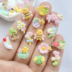 30Pcs New Cute Resin Mini Flowers, Bees ,tree Series Flat Back Free Shipping Manicure Parts Embellishments For Hair Bows