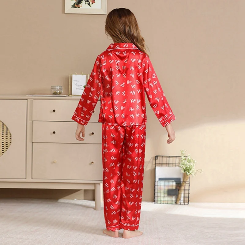 Christmas Pijamas Outfit Silk Casual Parent-child Wear Family Matching Satin Pajamas Set Dad Mom and Me Home Clothes Suit