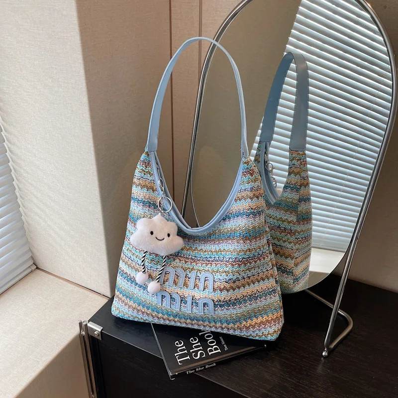 

‌2025 Casual Canvas Tote Bag for Women - Oversized Student Shoulder Bag, Summer Boho Book Bag with Pocket