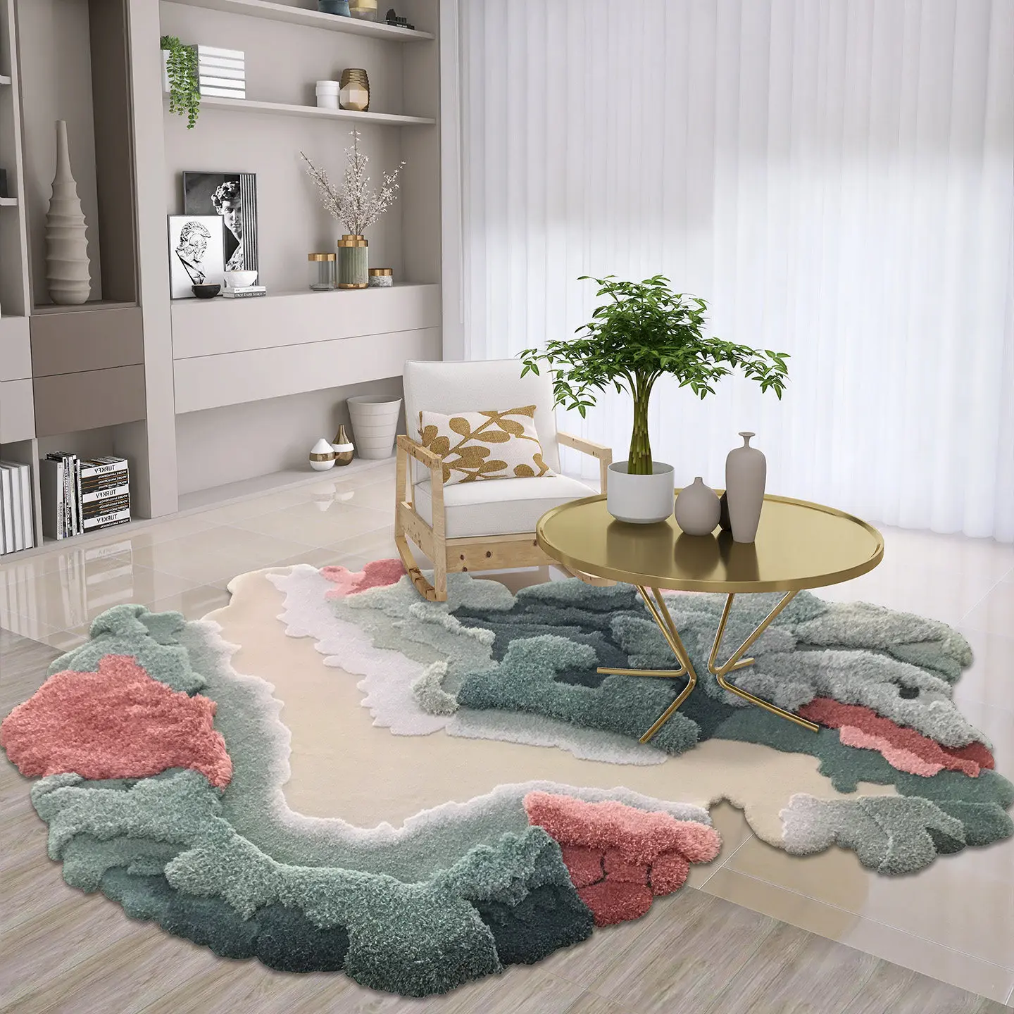 Modern Art Living Room Carpet High Handmade Wool Irregular Sofa Coffee Table Floor Mat Villa Bedroom Rug Thick Large Bedside Mat