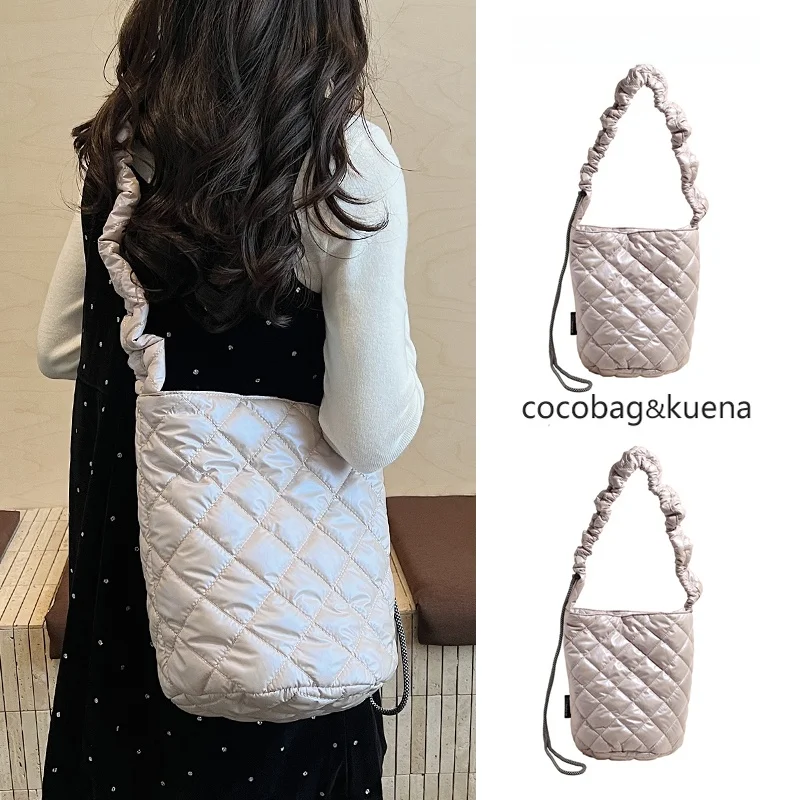 

Весенне-летняя хлопковая сумка-ведро, женская модная сумка через плечо с ромбовидным узором, мягкая полиэстеровая сумка с магнитной застежкой