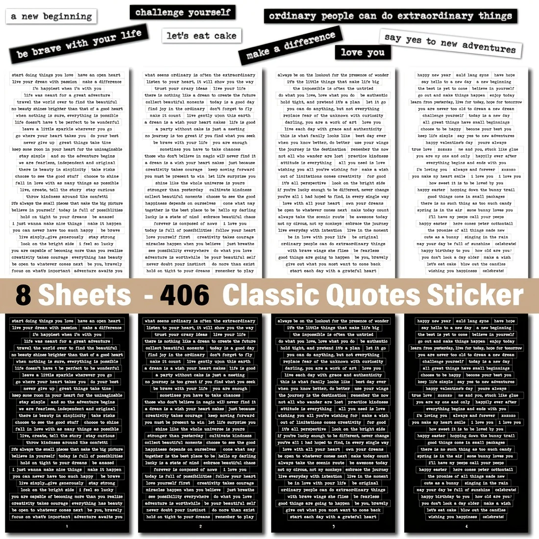 8 Sheet Quote Stickers for Scrapbooking, Journaling, and Planners - Positive Vintage