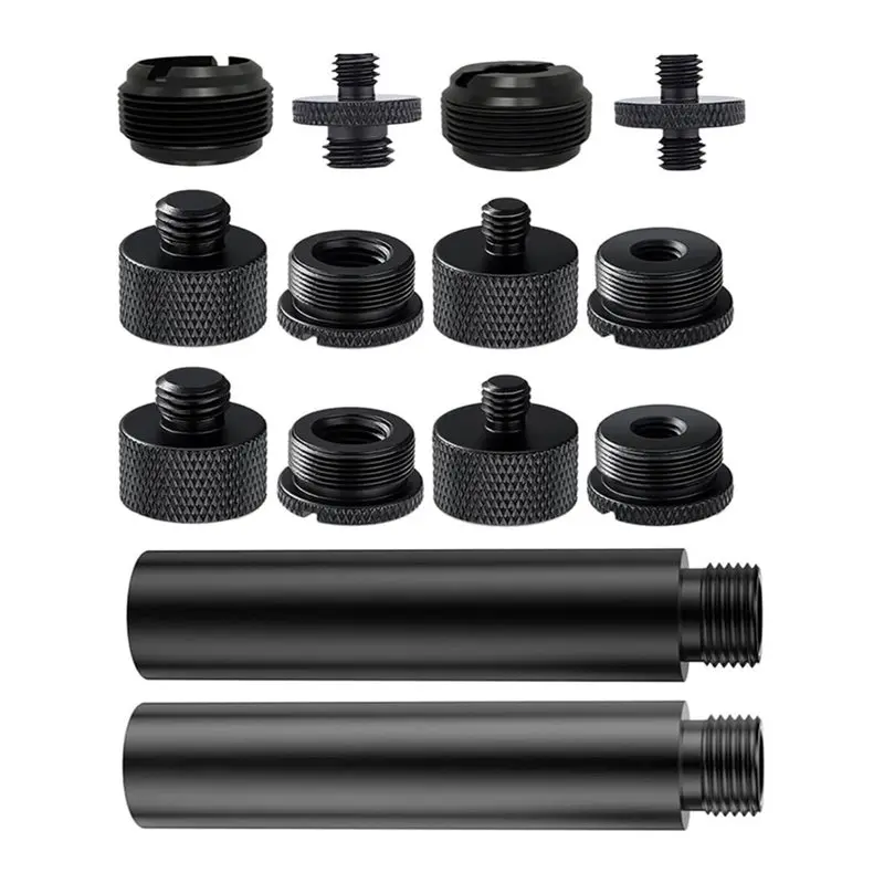 Y43A-14 Pack Microphone Stand Adapter With Extension Tube , 3/8 To 5/8 And 1/4 Mount For Mic Boom , Camera Tripod