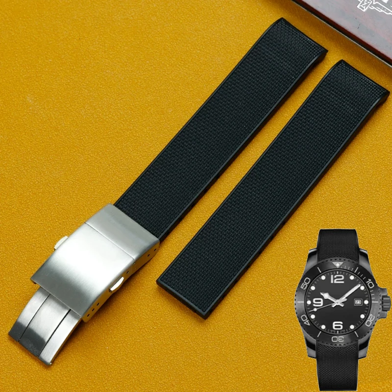 High Quality Silicone Fluorous Rubber Watchband 21mm for Longines hydroconquest L3 Conquest Sports Diving Black Watch Strap New