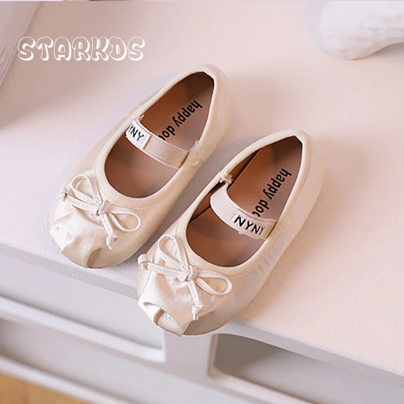 Luxury Satin Silk Ballet Shoes Baby Girls Round Toe Bowtie Elastic Band Ballerina Flats Toddler Kids Brand Design Soft  Loafers