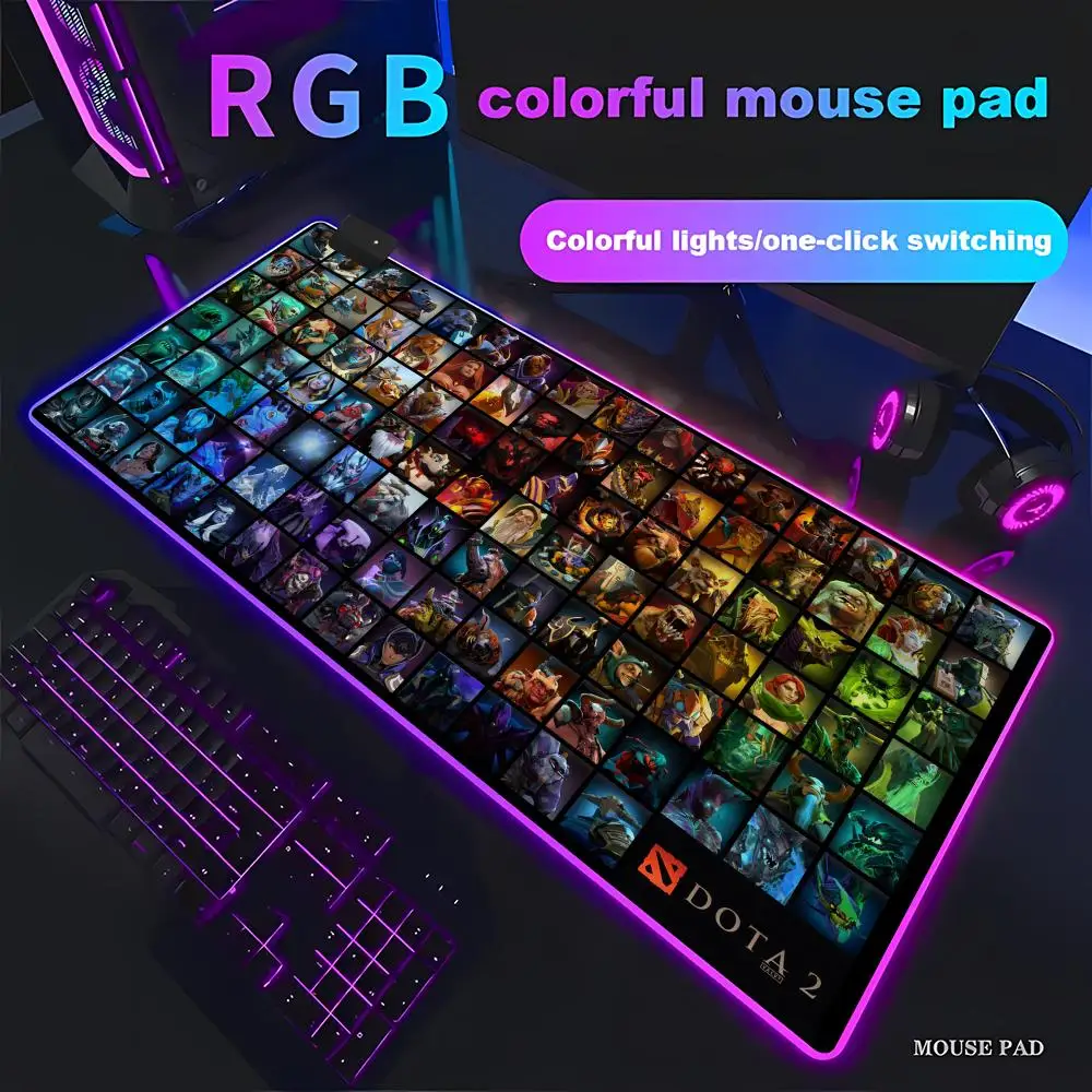 

Anime RGB Mousepad Dota 2 Keyboards Accessories Table Mats XL Luminous Desk Mat Backlit Size For Game Player Desktop PC
