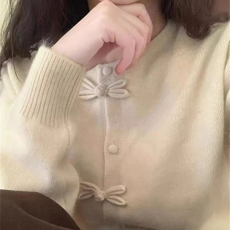 Korean Round Neck Gray Knitted Cardigans Women 2025 Design Buttons Long Sleeve Cardigan Woman Chic Solid Color Wrm Sweater Coats